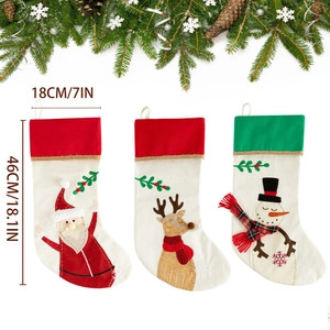 Set of 3 rustic Christmas stockings with Santa, Reindeer, and Snowman designs, 46cm tall
