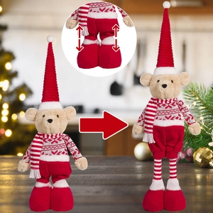 Macro view of adjustable telescopic legs feature on 20-inch Christmas teddy bear plush