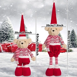 Classic 20-inch Christmas plush bears with striped scarves and snowflake sweaters