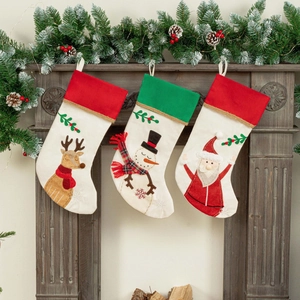 Christmas Stockings Fireplace Hanging Socks Santa Snowman Reindeer Cartoon Fabric Gift Bag For Family Holiday Party Decor