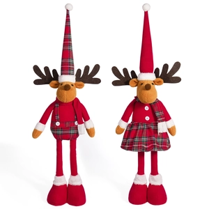 Pareja de peluches de renos navideños de 20 pulgadas con trajes festivos a cuadros