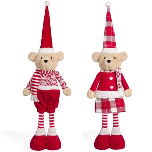 Pair of 20-inch Christmas long-leg teddy bears in festive red sweaters and holiday hats