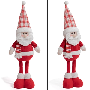 Vorder- und Seitenansicht eines Plüsch-Weihnachtswichtels mit rot kariertem Hut und Bart