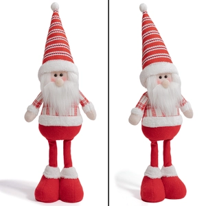 Vorder- und Seitenansicht der stehenden Weihnachtsmann-Puppe mit langen roten Beinen