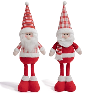 Zweiteiliges Set stehender Weihnachtsgnome in Rot und Weiß mit gestreiften Mützen und Füßen