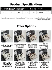 Dimensions détaillées du sac cabas en toile avec paramètres de taille et motifs
