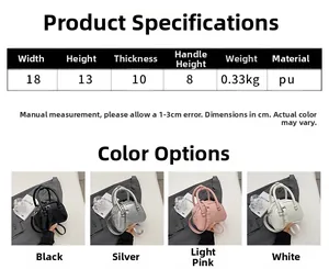 Size chart showing dimensions 18x13x10cm for this trendy PU leather square crossbody bag