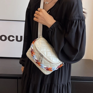 Quilted crossbody chest bag in cream white with colorful acrylic chain for women