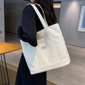 Women Large Capacity Canvas Tote Bag Simple Solid Color Shoulder Bag For Commuter School Travel Casual Handbag