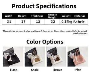 Detailed size chart and multi-color options for large capacity canvas tote bag