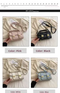 Mini sacs bandoulière en cuir texturé rose, noir, blanc et bleu, largeur 18,5 cm