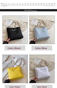 Detailed view of large capacity Oxford cloth bucket bags in black, blue, yellow, and white colors