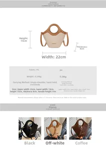 Tableau des tailles et paramètres pour sac seau chic en cuir PU avec matelassage