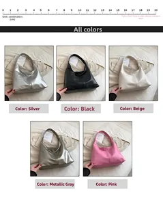 Collage de sacs seau en cuir PU en cinq couleurs avec référence de taille en cm