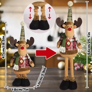 Weihnachts-Rentier-Plüschtier mit ausziehbaren Beinen, Höhe von 47 cm bis 64 cm