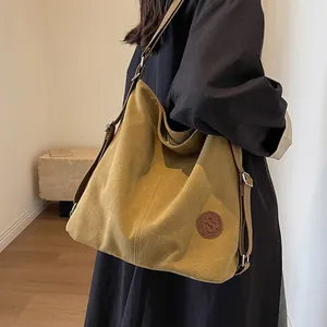 Sac Cabas en Toile Grande Capacité pour Femmes Sac à Épaule Vintage Sac Messager Décontracté Fourre-tout Avec Bandoulière Réglable