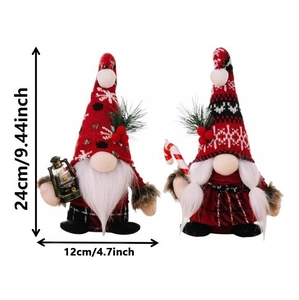 Christmas gnome plush dolls with cane and lantern, 24cm tall holiday decorations