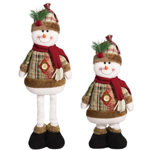Zweiteilige Teleskop Weihnachts Schneemann Plüschfiguren mit rot-grünem Karo Hut