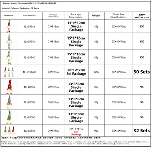 Size chart showing height and weight details for luminous Rudolph Christmas gnomes