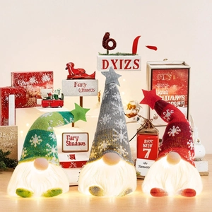 Set of three glowing Christmas Gnomes with LED light-up beards and star-topped knitted hats