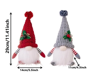Detailed size specifications of Christmas Rudolph gnomes in red and grey knitted styles