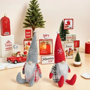 Set of 2 Christmas gnomes with snowflake embroidery and plush white beards for home decor