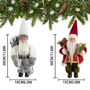 Detailansicht von 30cm Weihnachtsmann-Figuren mit Maßen und festlichen Winterdekorationen