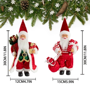 Detail von 12-Zoll Weihnachtsmann-Figuren mit Plüschbart und Geschenktüten