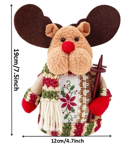 Detailed plush reindeer doll showing 19cm height and 12cm width dimensions