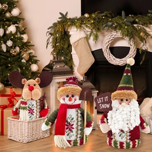 Christmas Plush Dolls Knitted Santa Claus Snowman Reindeer Figurines With Let It Snow Sign For Home Party Xmas Decor Ornaments