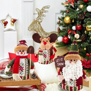 Three-piece Christmas plush set with snowman reindeer and Santa in knit sweaters