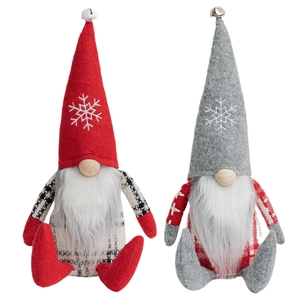 Set of two Christmas faceless gnomes with snowflake embroidery and metal bells