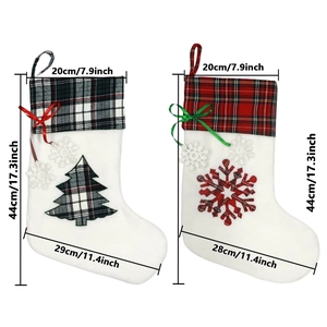 Christmas stocking set with plaid patterns, plush bear paw designs and ribbon bows