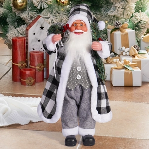Detailed 18-inch Santa figure with buffalo plaid coat and gifts in festive decor