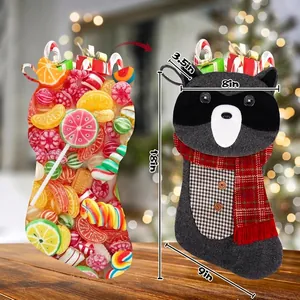 Guide des tailles chaussettes de Noël avec motifs bonbons et raton laveur mignon 18in