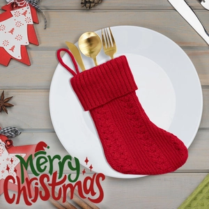 Christmas red knit stocking cutlery holder for festive table setting and holiday decor