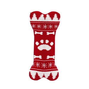 Calcetín navideño de punto con forma de hueso y estampados de copos de nieve y patas
