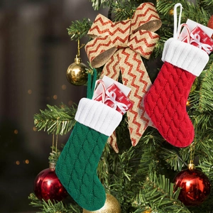 Calza Natalizia Lavorata a Maglia Portaposate con Motivo a Trecce Mini Calza di Natale per Decorazione Tavola Festa