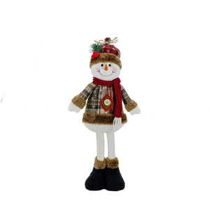 Kerst sneeuwpop pluche pop met geruite stof, lange benen en feestelijke bessen