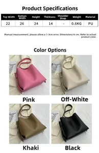 Detailed size chart and four-color display of large-capacity PU leather tote bucket bags
