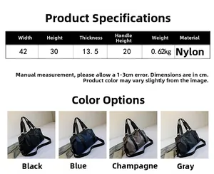 Detaillierte Größentabelle für große Nylon-Reisetasche mit 42 cm Breite und 30 cm Höhe