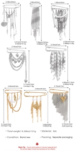 Detailed size chart for vintage paperclip brooches with tassels and silver charms