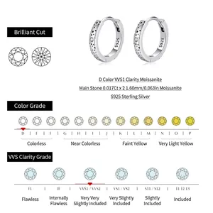 Vintage S925 silver star earrings with VVS1 D-color moissanite stones and grading charts