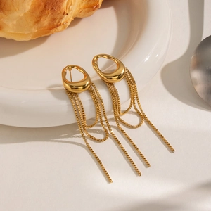 Geometric Tassel Drop Earrings Stainless Steel Waterproof Long Chain French Retro Style For Women Hypoallergenic