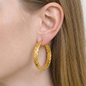 Boucles D'oreilles Créoles En Acier Inoxydable Plaqué Or 18K Pour Femmes Texture Tissée Torsadée Géométrique Imperméable Bijoux