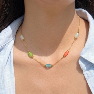 Necklace And Bracelet 304 Stainless Steel Colorful Crystal Beads Pvd Gold Plated Minimalist Elegant Fashionable Women