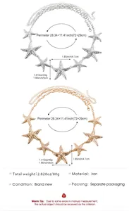 Spécifications détaillées de la chaîne de taille étoile de mer en finitions or et argent.