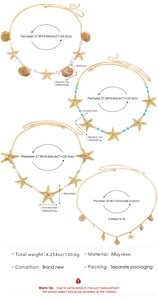 Spécifications de taille pour chaînes de taille dorées avec étoiles de mer.