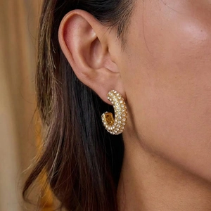 Boucles D'oreilles Créoles En Forme De C Acier Inoxydable 304 Plaqué Or 18K Strass Géométrique Bijoux De Luxe Pour Femmes