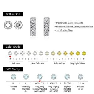 Boucles d'oreilles barre en argent 925 avec moissanite de couleur D et VVS1